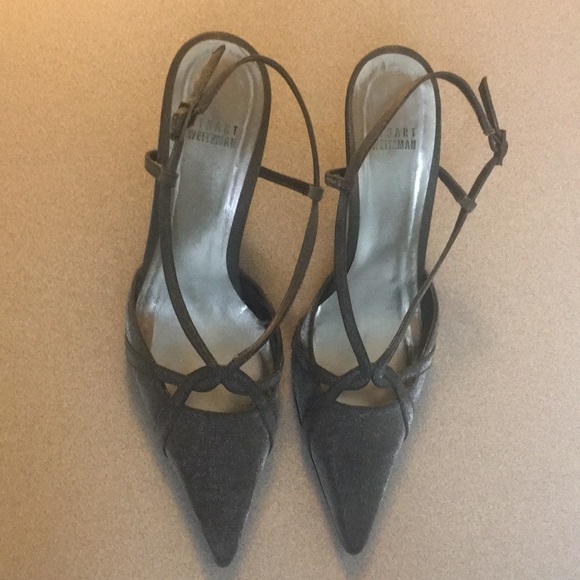 Stuart Weitzman pointy toe silver sling backs - Picture 3 of 8